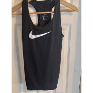 Nike Sports Bra/ Top Black White Swoosh Racer Back Sz L